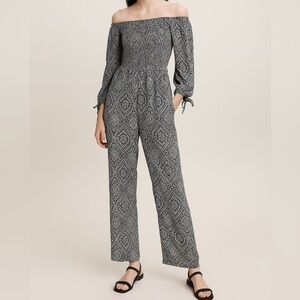 Spoiled Black and White Mandala Floral Boho Off-Shoulder Jumpsuit Size M